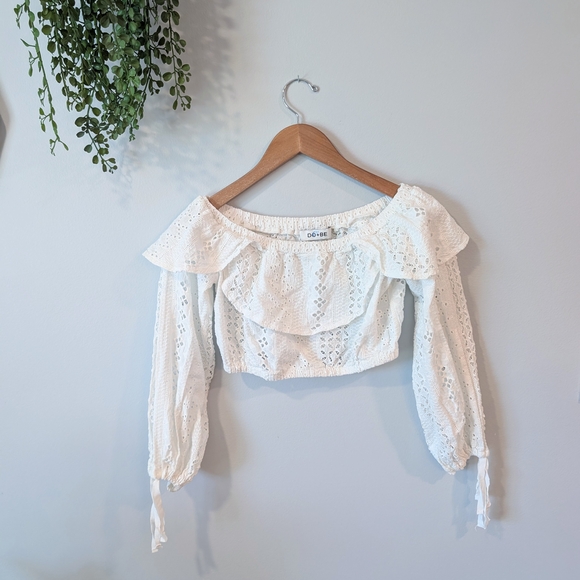 Do +Be White Lace Off-Shoulder Top - Picture 1 of 9